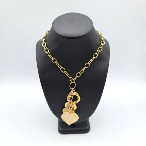 Vintage Goldtone Open Link Choker Necklace Multi Charm Pendant Enamel Hearts - Picture 8 of 10